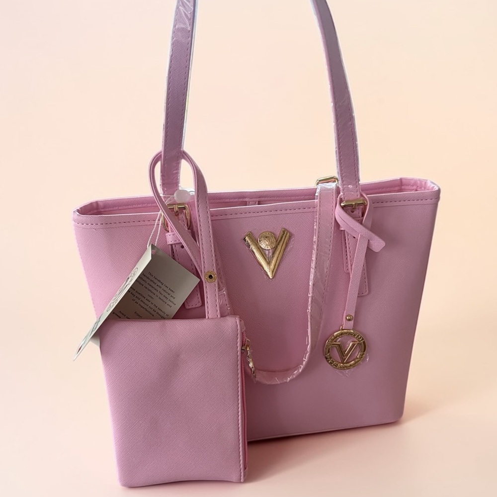 Valentino Orlandi Light Pink Tote with Gold Hardware and Detachable Pouch